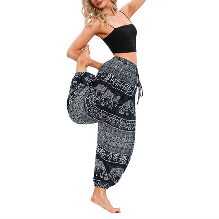 Buddha-Steine, Elefant, Geometrie-Muster, lässige, lockere Haremshose für Damen, Yogahose - image 9