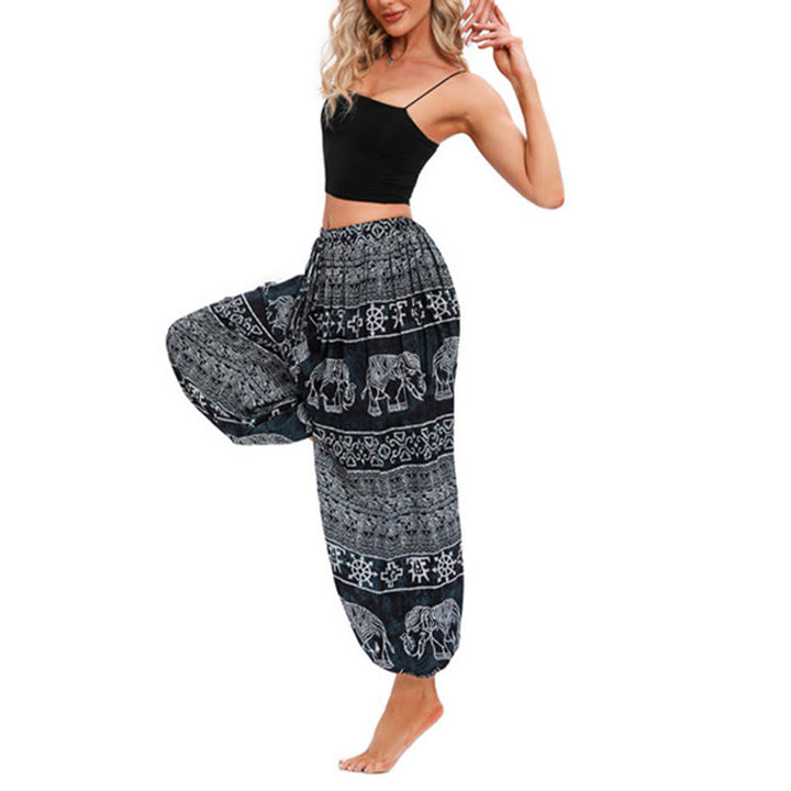 Buddha Stones, Elefanten-Geometrie-Muster, lässige, lockere Haremshose, Damen-Yogahose - image 12