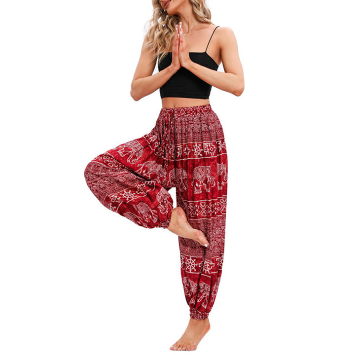 Buddha-Steine, Elefant, Geometrie-Muster, lässige, lockere Haremshose für Damen, Yogahose