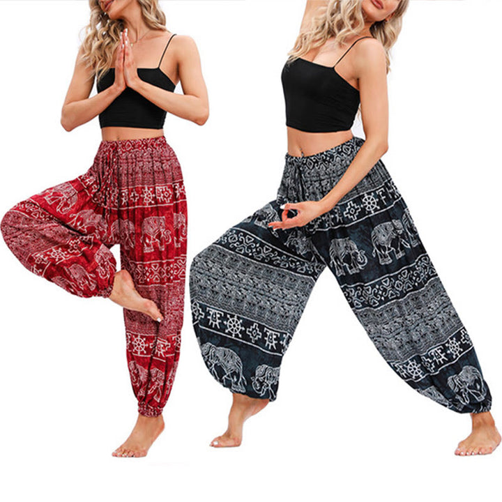 Buddha-Steine, Elefant, Geometrie-Muster, lässige, lockere Haremshose für Damen, Yogahose