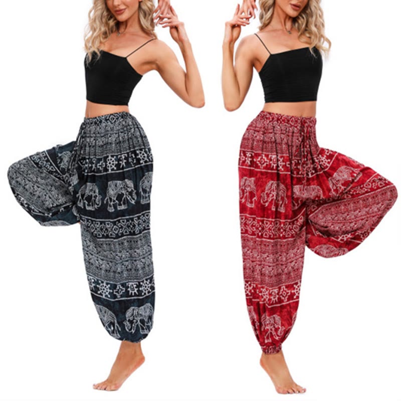 Buddha-Steine, Elefant, Geometrie-Muster, lässige, lockere Haremshose für Damen, Yogahose