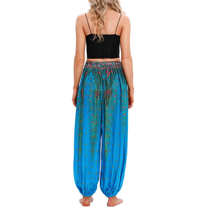 Buddha Stones Pfauenfeder Muster Lockere Haremshose Damen Yogahose