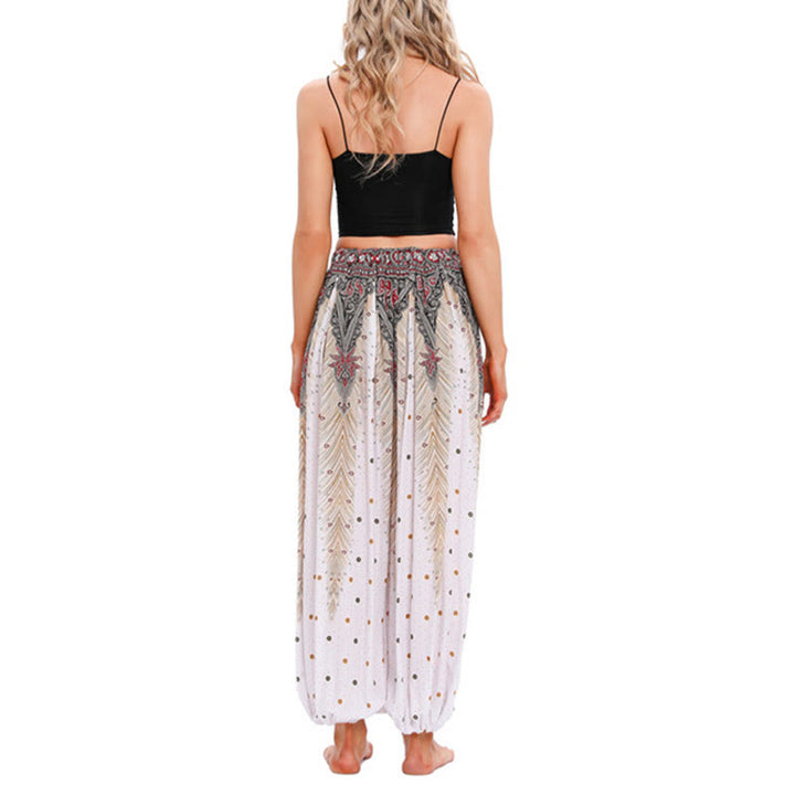 Buddha Stones Pfauenfeder Muster Lockere Haremshose Damen Yogahose