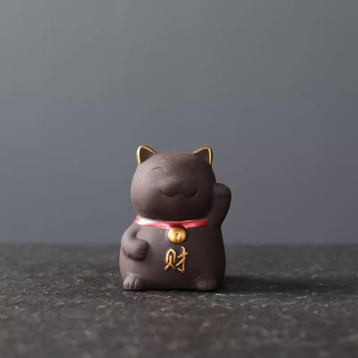 Buddha Steine ​​Mini Glückskatze Reichtum Tee Haustier lila Ton Figur Dekoration - Schwarz 4*3.8*5,5cm - image 5