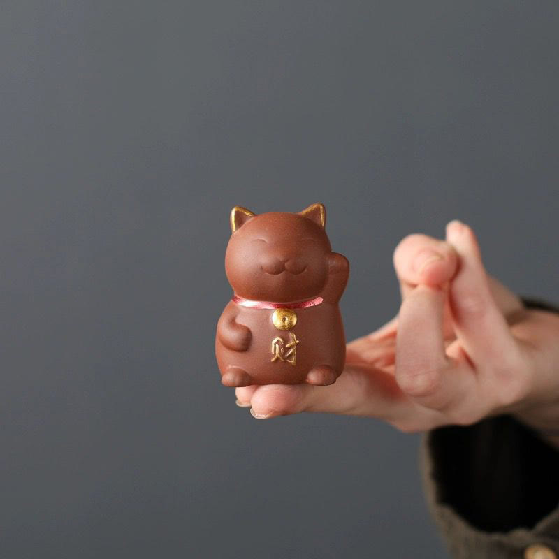 Buddha Steine ​​Mini Glückskatze Reichtum Tee Haustier lila Ton Figur Dekoration - image 3