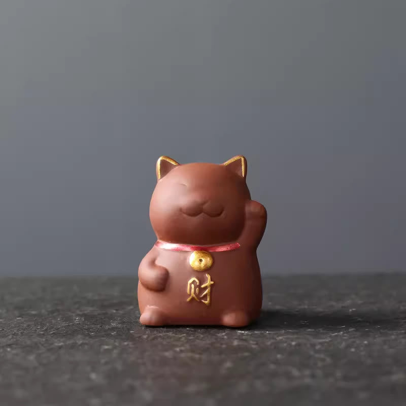 Buddha Steine ​​Mini Glückskatze Reichtum Tee Haustier lila Ton Figur Dekoration - Rot 4*3.8*5,5cm - image 1