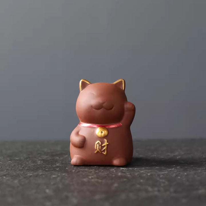 Buddha Steine ​​Mini Glückskatze Reichtum Tee Haustier lila Ton Figur Dekoration - Rot 4*3.8*5,5cm - image 1