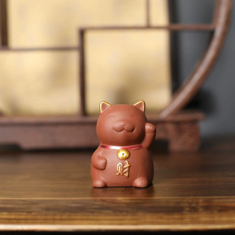 Buddha Steine ​​Mini Glückskatze Reichtum Tee Haustier lila Ton Figur Dekoration - image 2