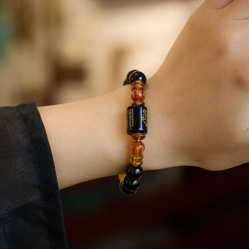 Buddha Stones Fünf Elemente Schwarzer Onyx Roter Achat Weisheit Reichtum Armband