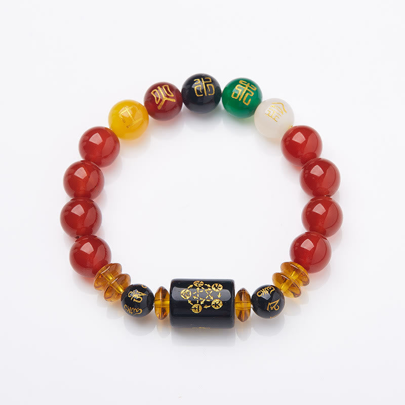 Buddha Stones Fünf Elemente Schwarzer Onyx Roter Achat Weisheit Reichtum Armband