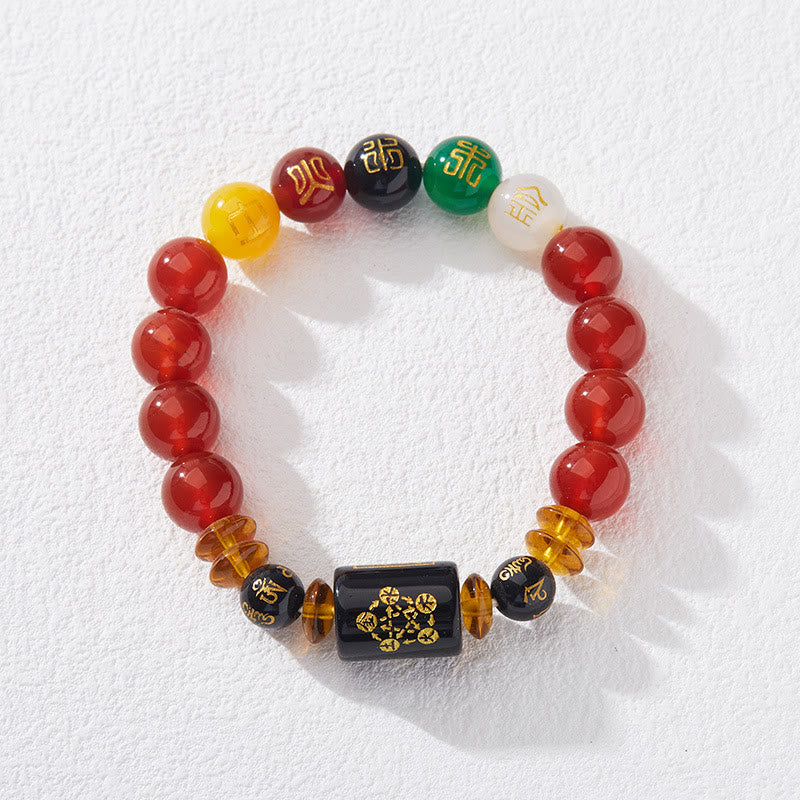 Buddha Stones Fünf Elemente Schwarzer Onyx Roter Achat Weisheit Reichtum Armband