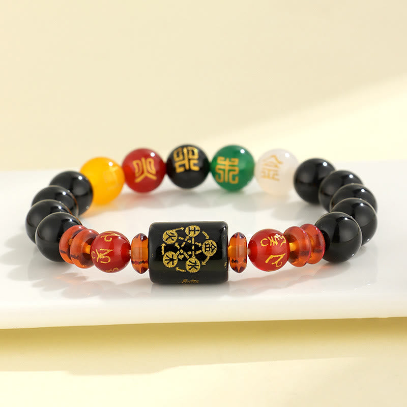 Buddha Stones Fünf Elemente Schwarzer Onyx Roter Achat Weisheit Reichtum Armband