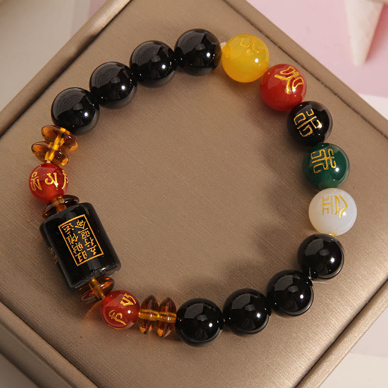 Buddha Stones Fünf Elemente Schwarzer Onyx Roter Achat Weisheit Reichtum Armband