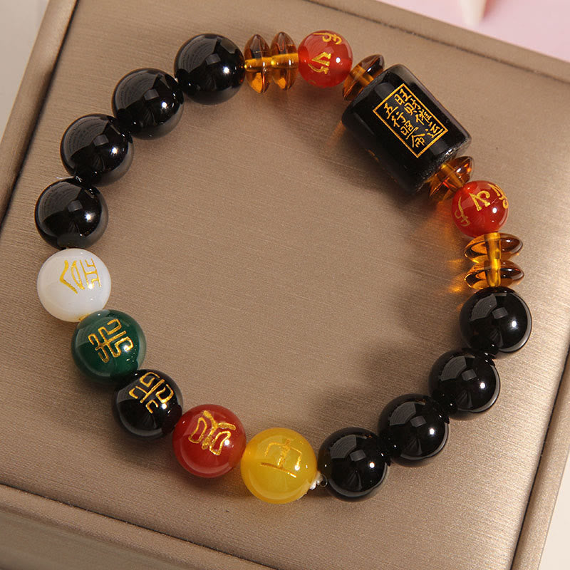 Buddha Stones Fünf Elemente Schwarzer Onyx Roter Achat Weisheit Reichtum Armband