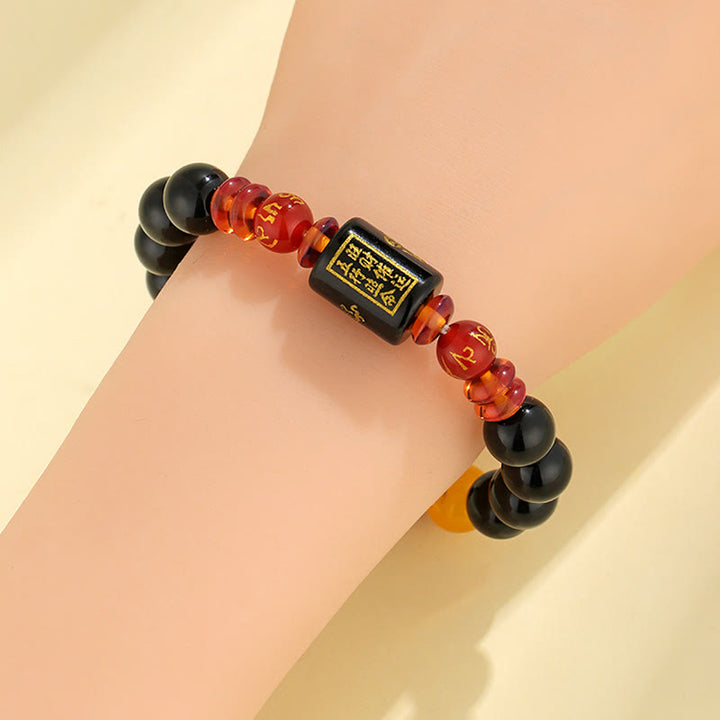 Buddha Stones Fünf Elemente Schwarzer Onyx Roter Achat Weisheit Reichtum Armband