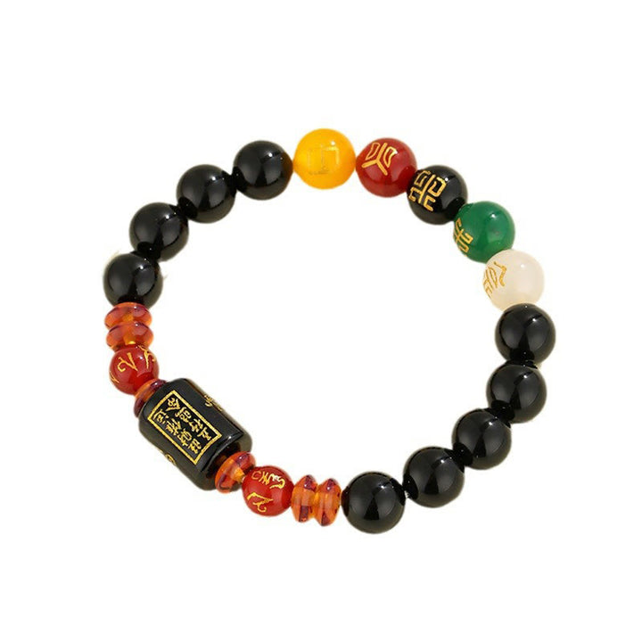 Buddha Stones Fünf Elemente Schwarzer Onyx Roter Achat Weisheit Reichtum Armband