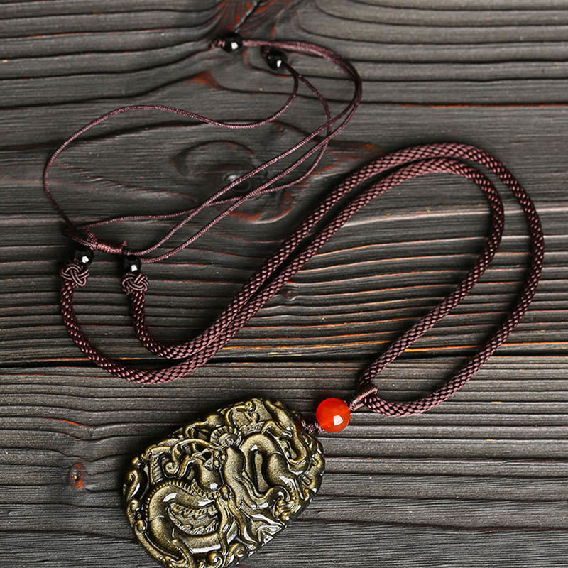 Buddha Stones Gold Sheen Obsidian Drachen Muster Erfolg Halskette Anhänger - image 3