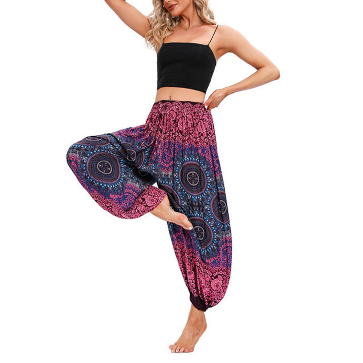 Buddha Stones Lässige, lockere Haremshose mit Kompassmuster für Damen, Yogahose - Rosenrot – US4–8/10, UK/AU8–12/14, EU36–40/42 (F) - image 1