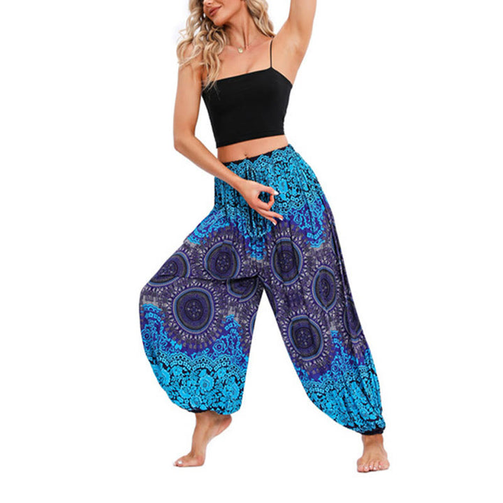 Buddha Stones Lässige, lockere Haremshose mit Kompassmuster für Damen, Yogahose - Blau-US4-8/10， UK/AU8-12/14，EU36-40/42 (F) - image 5