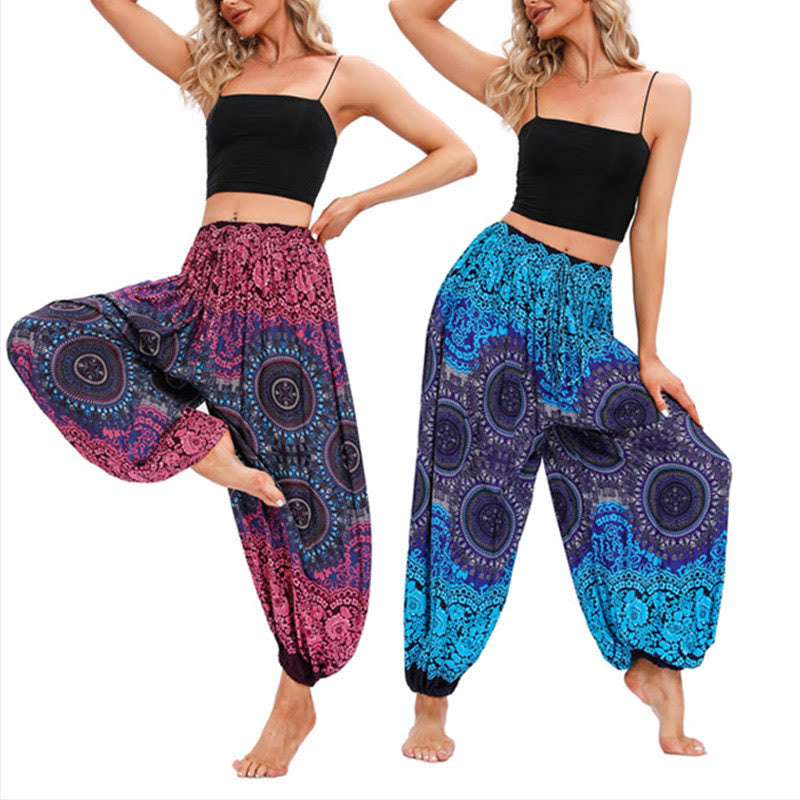 Buddha Stones Lässige, lockere Haremshose mit Kompassmuster für Damen, Yogahose - image 0