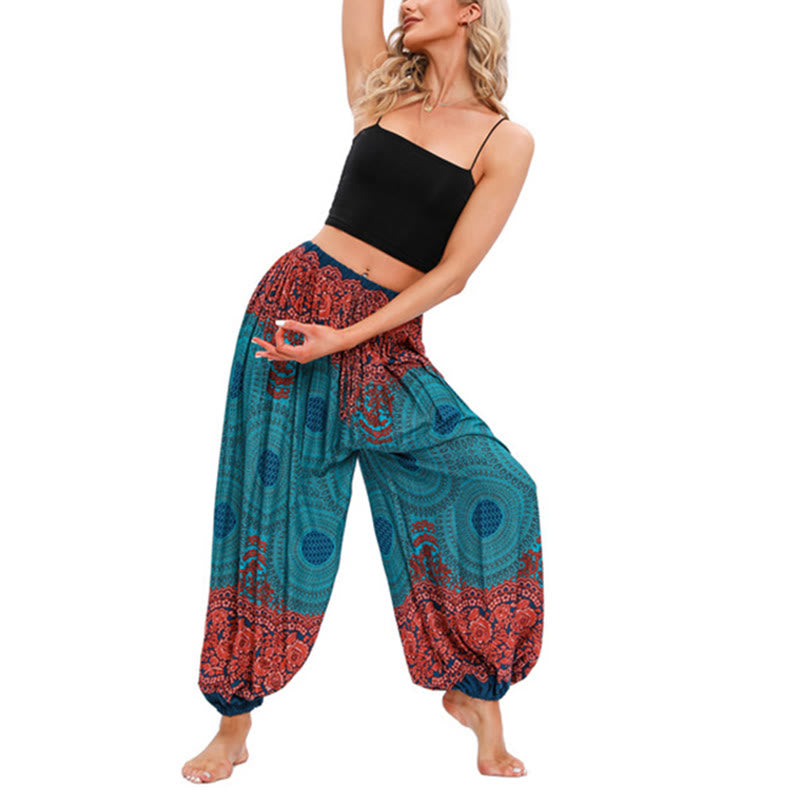 Lose Haremshose mit Buddha-Steinen und kreisförmigem Blumenmuster für Damen - Grün (Passend für US 4-8/10; UK/AU 8-12/14; EU 36-40/42) - image 6