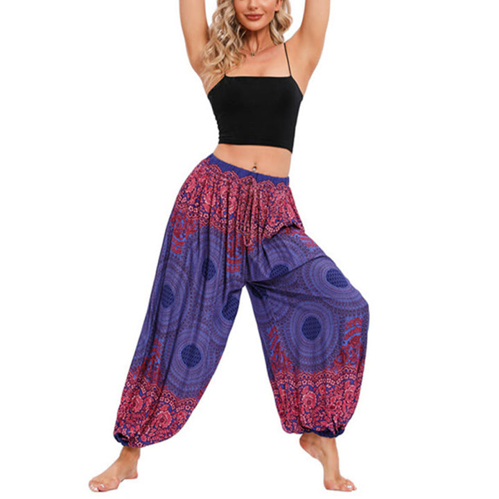 Lose Haremshose mit Buddha-Steinen und kreisförmigem Blumenmuster für Damen - Lila (Passend für US 4-8/10; UK/AU 8-12/14; EU 36-40/42) - image 11