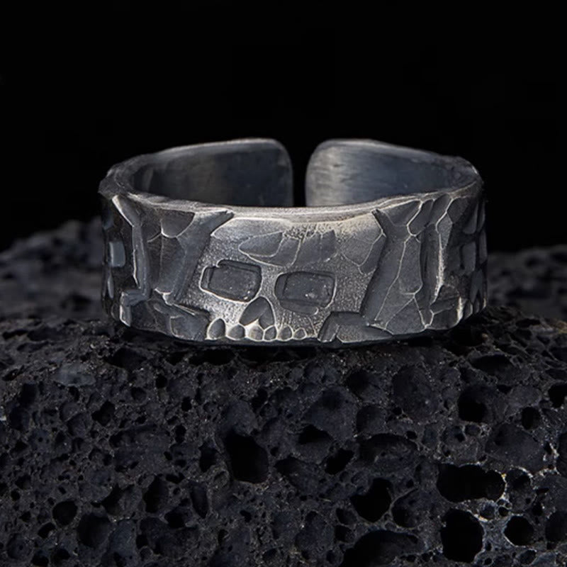 Buddha Stones 999 Sterling Silber Skelett Muster Handgemachter Segensring - US15 - image 0