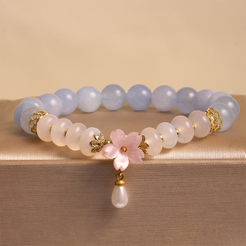 Buddha-Steine Aquamarin Weiß Achat Perle Abacus Perlen Blume Heilung Armband