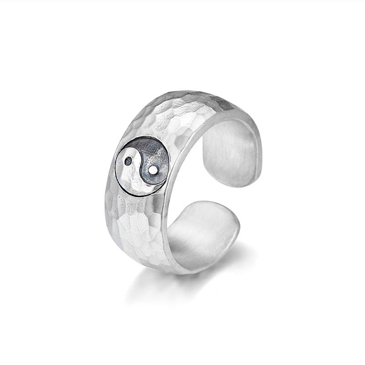 Buddha-Steine, handgefertigt, 999 Sterlingsilber, Yin Yang Bagua Symbol, Harmonie, verstellbarer Ring