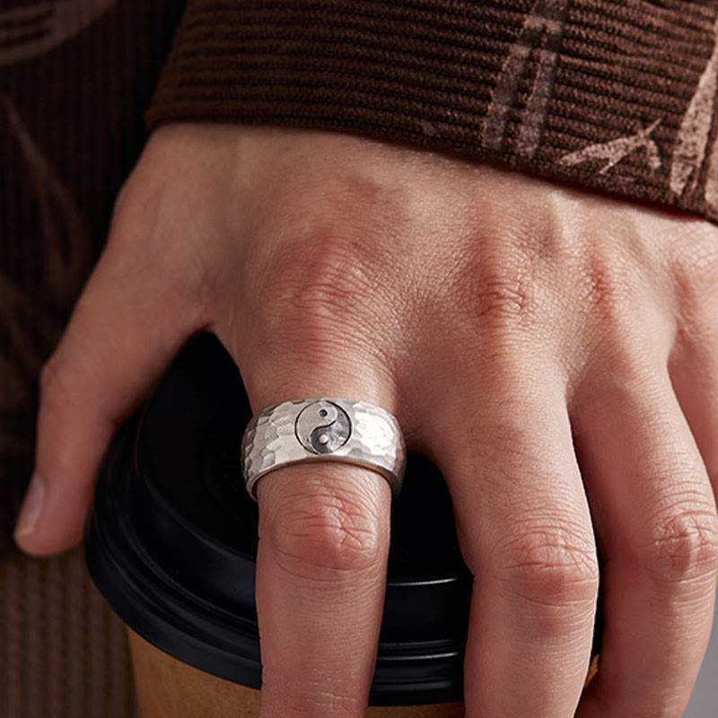 Buddha-Steine, handgefertigt, 999 Sterlingsilber, Yin Yang Bagua Symbol, Harmonie, verstellbarer Ring - image 9