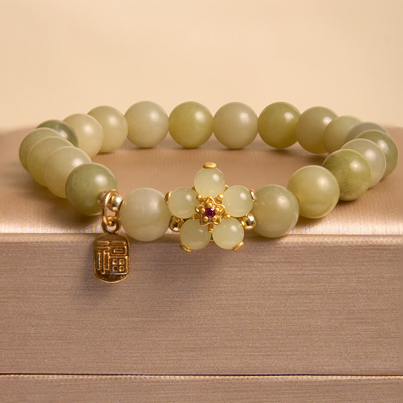 Buddha-Steine, grüne Jade, Blume, Fu-Charm, Glücksarmband - image 2