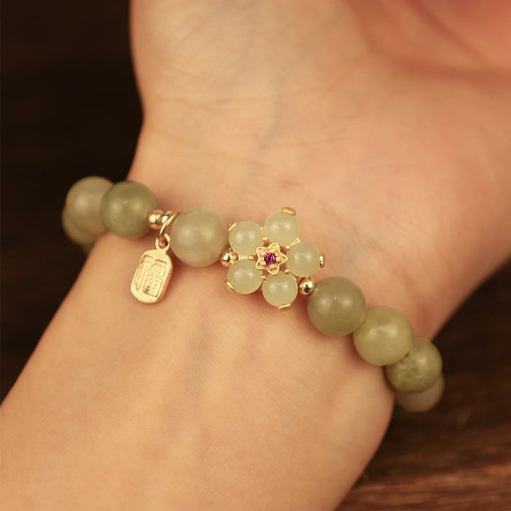 Buddha-Steine, grüne Jade, Blume, Fu-Charm, Glücksarmband - image 4