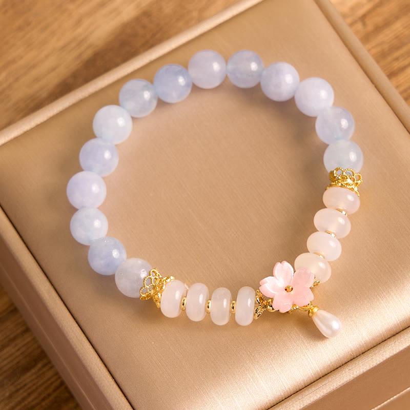 Buddha-Steine Aquamarin Weiß Achat Perle Abacus Perlen Blume Heilung Armband