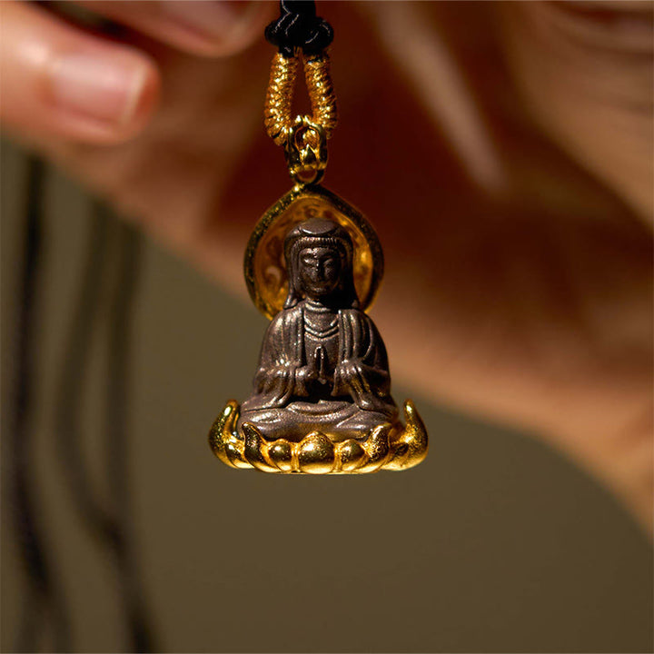 Buddha Steine Legierung Kwan Yin Avalokitesvara Reichtum Seil Halskette Anhänger