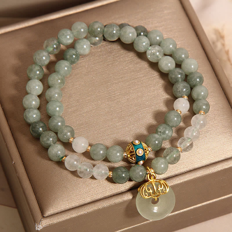 Buddha-Steine, grüner Aventurin, Peace-Schnalle, Charm, Glück, Doppel-Wickelarmband