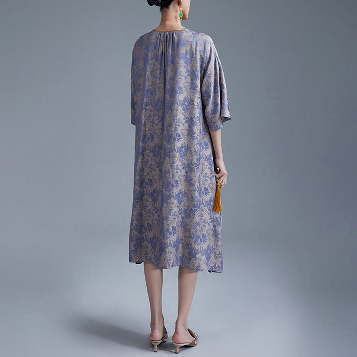 Buddha Stones Kleines Blumenblatt Jacquard Chinesisches Cheongsam Qipao Midikleid mit Taschen - image 12