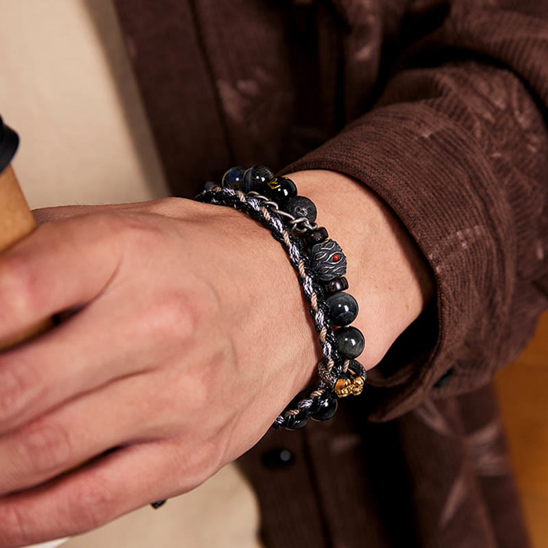 Buddha Stones 925 Sterling Silber Lavastein Adlerauge Stein Glücksperlen Handgefertigtes Heilarmband - image 12