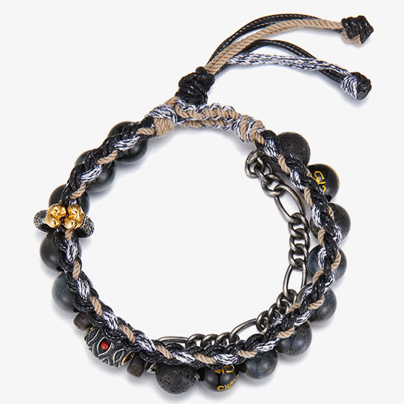 Buddha Stones 925 Sterling Silber Lavastein Adlerauge Stein Glücksperlen Handgefertigtes Heilarmband - image 14