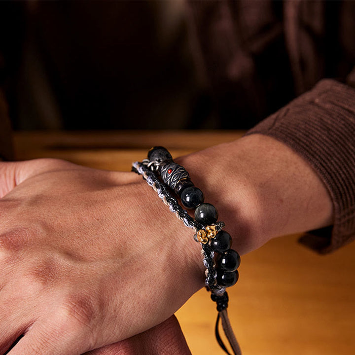 Buddha Stones 925 Sterling Silber Lavastein Adlerauge Stein Glücksperlen Handgefertigtes Heilarmband - image 11