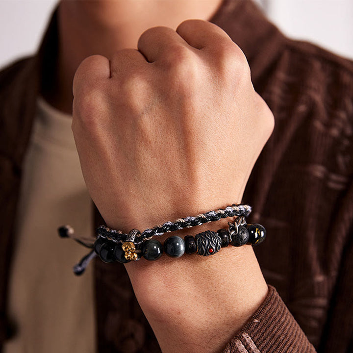 Buddha Stones 925 Sterling Silber Lavastein Adlerauge Stein Glücksperlen Handgefertigtes Heilarmband - image 4