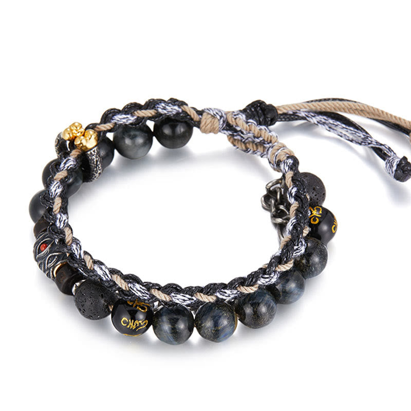 Buddha Stones 925 Sterling Silber Lavastein Adlerauge Stein Glücksperlen Handgefertigtes Heilarmband - image 13