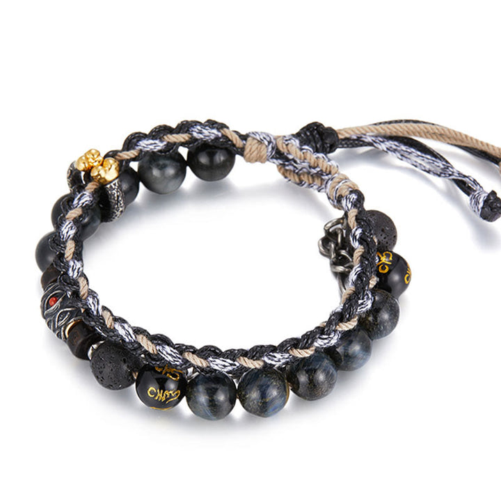 Buddha Stones 925 Sterling Silber Lavastein Adlerauge Stein Glücksperlen Handgefertigtes Heilarmband - image 13