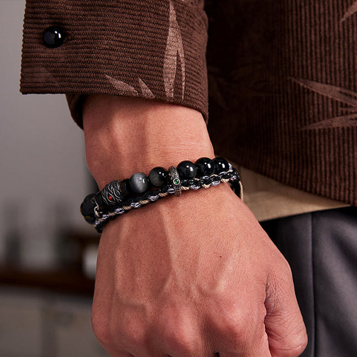 Buddha Stones 925 Sterling Silber Lavastein Adlerauge Stein Glücksperlen Handgefertigtes Heilarmband - image 10