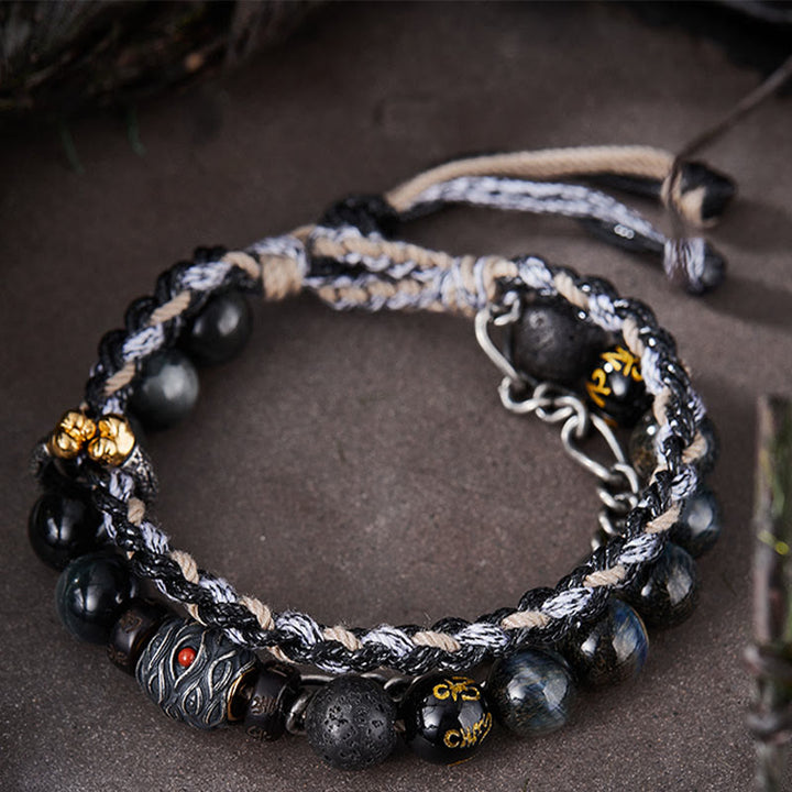 Buddha Stones 925 Sterling Silber Lavastein Adlerauge Stein Glücksperlen Handgefertigtes Heilarmband - image 1