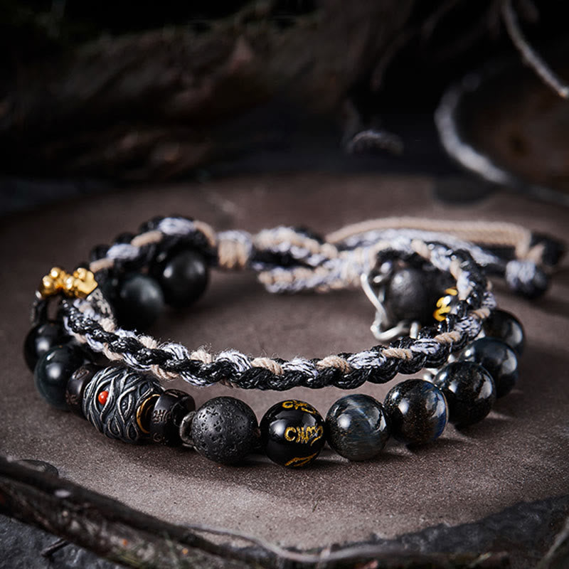 Buddha Stones 925 Sterling Silber Lavastein Adlerauge Stein Glücksperlen Handgefertigtes Heilarmband - 19 cm passend für einen Handgelenkumfang von 17 cm - image 0