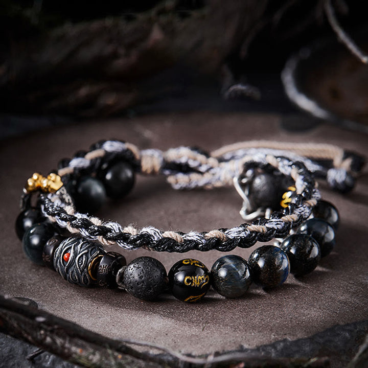 Buddha Stones 925 Sterling Silber Lavastein Adlerauge Stein Glücksperlen Handgefertigtes Heilarmband - 19 cm passend für einen Handgelenkumfang von 17 cm - image 0