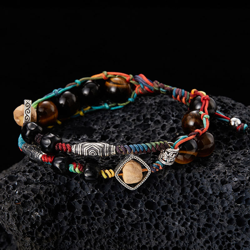 Buddha Stones 925 Sterling Silber Tigerauge Bodhi Samen Handgemachtes Mut Armband - image 1