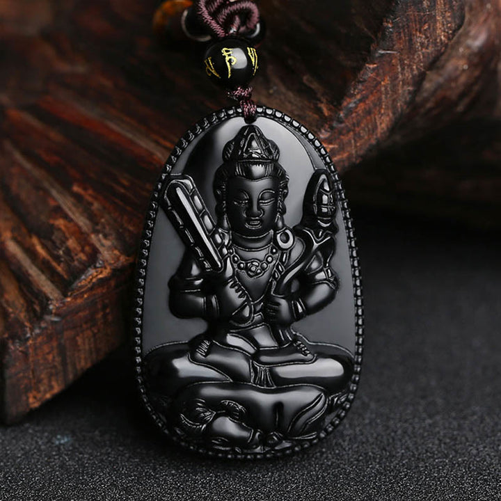 Buddha-Steine, chinesisches Sternzeichen, Geburts-Buddha, natürlicher schwarzer Obsidian, Reinigungs-Halskettenanhänger