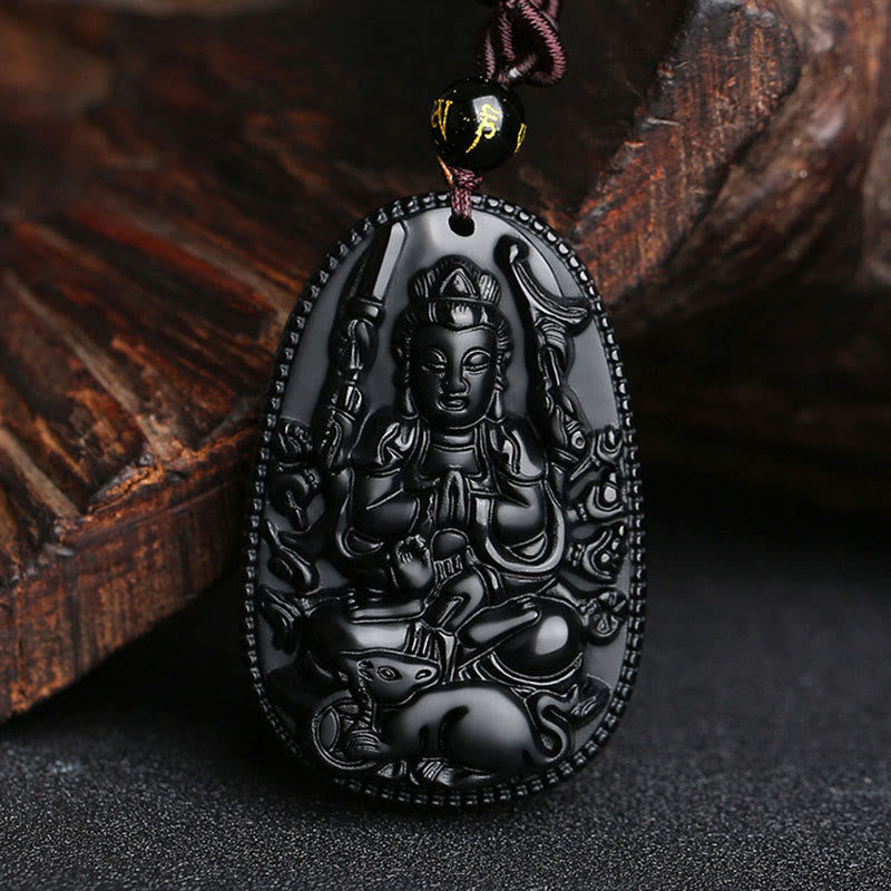 Buddha-Steine, chinesisches Sternzeichen, Geburts-Buddha, natürlicher schwarzer Obsidian, Reinigungs-Halskettenanhänger