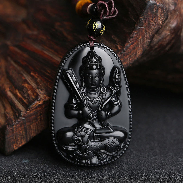 Buddha-Steine, chinesisches Sternzeichen, Geburts-Buddha, natürlicher schwarzer Obsidian, Reinigungs-Halskettenanhänger